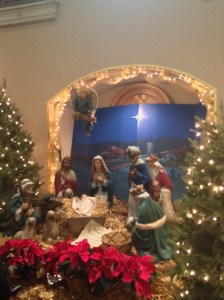 The creche set sheds light.